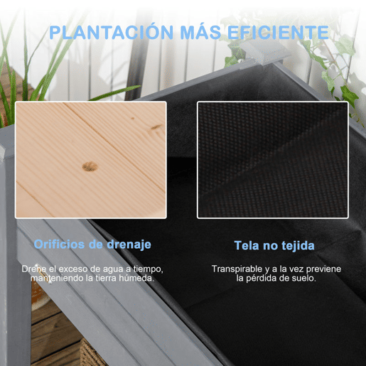 Outsunny Horta Elevada de Madeira 122,5x56,5x76 cm Mesa de Cultivo com Tecido não Tecido e 4 Orifícios de Drenagem para Cultivo de Plantas e Flores Madeira