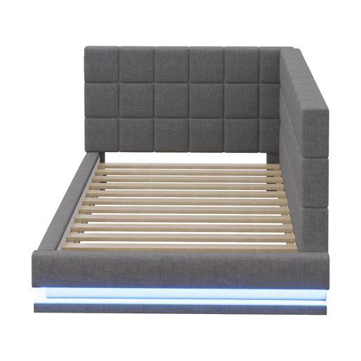 Sofá-cama 90*200 - Multifuncional com faixa LED, entrada USB e estrado, tecido de linho - Cinza