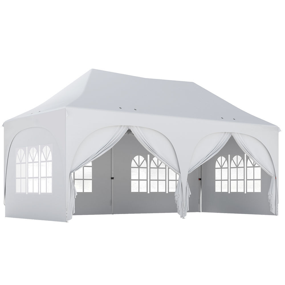 Outsunny carpa plegable 6x3 m, pop-up, con 6 laterales extraíbles, cenador de jardín con altura ajustable, ventanas, bolsa de transporte, upf30+, gazebo para camping, fiestas, exterior, gris claro