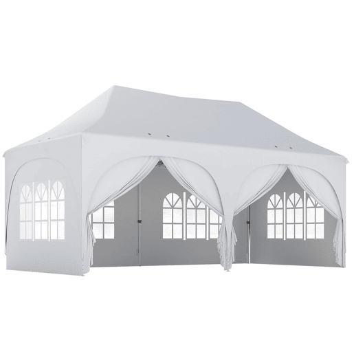 Outsunny Tenda Dobrável 6x3 m Tenda Pop-up com 6 Laterais Removíveis Altura Ajustável Janelas Bolsa de Transporte UPF30+ Tenda para Campismo Festas Exterior Branco