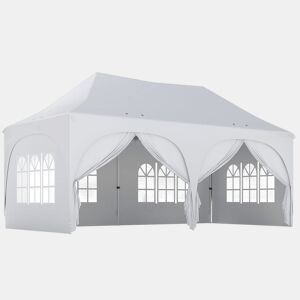 Outsunny Tenda Dobrável 6x3 m Tenda Pop-up com 6 Laterais Removíveis Altura Ajustável Janelas Bolsa de Transporte UPF30+ Tenda para Campismo Festas Exterior Branco