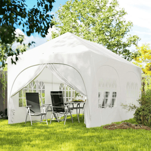 Outsunny Tenda Dobrável 6x3 m Tenda Pop-up com 6 Laterais Removíveis Altura Ajustável Janelas Bolsa de Transporte UPF30+ Tenda para Campismo Festas Exterior Branco