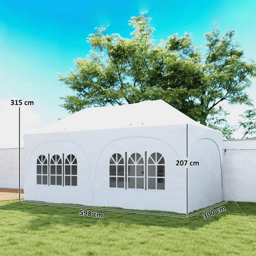 Outsunny Tenda Dobrável 6x3 m Tenda Pop-up com 6 Laterais Removíveis Altura Ajustável Janelas Bolsa de Transporte UPF30+ Tenda para Campismo Festas Exterior Branco