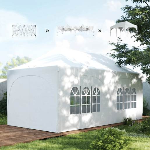 Outsunny Tenda Dobrável 6x3 m Tenda Pop-up com 6 Laterais Removíveis Altura Ajustável Janelas Bolsa de Transporte UPF30+ Tenda para Campismo Festas Exterior Branco