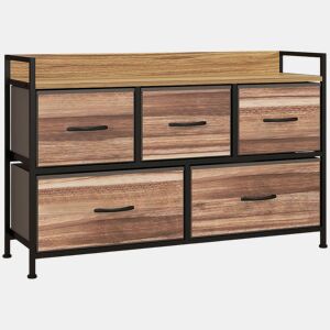 HOMCOM Cómoda com 5 Gavetas de Tecido Cómoda de Estilo Industrial com Estrutura Metálica para Sala de Estar Entrada Quarto 98x29x63 cm Carvalho