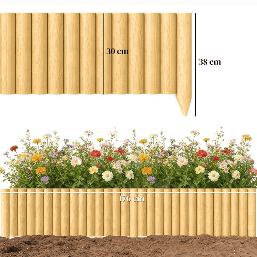 Outsunny Cerca de Jardim em Madeira 176x38 cm Cerca Decorativa Resistente e Fácil de Instalar para Horta Pátio Terraço Relva Madeira