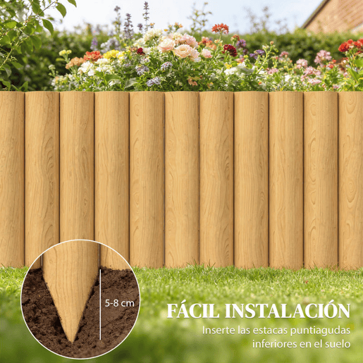 Outsunny Cerca de Jardim em Madeira 176x38 cm Cerca Decorativa Resistente e Fácil de Instalar para Horta Pátio Terraço Relva Madeira