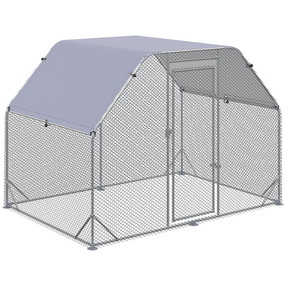 Pawhut gallinero para exterior walk-in, 2,8x1,9x1,95 m, gallinero para 4-6 gallinas de acero galvanizado, recinto espacioso con toldo oxford anti-uv, malla hexagonal y cierre de seguridad, plata