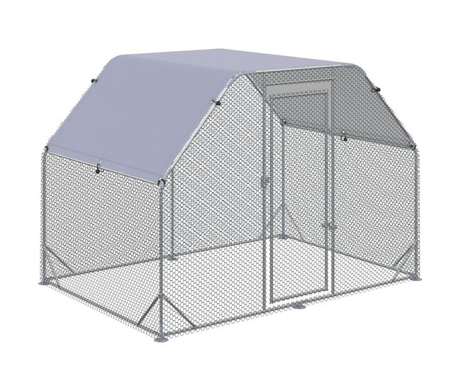 Pawhut gallinero para exterior walk-in, 2,8x1,9x1,95 m, gallinero para 4-6 gallinas de acero galvanizado, recinto espacioso con toldo oxford anti-uv,