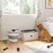 Conjunto Comedero Contenedor MDF, Acero Inoxidable PawHut Conjunto Comedero Contenedor MDF, Acero Inoxidable PawHut Blanco