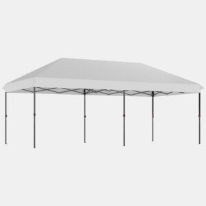 Outsunny Tenda Dobrável Gazebo 6x3 m, Pop-up, Altura Ajustável em 3 Níveis, Toldo com Proteção UPF50+, Montagem Fácil com Fecho Central, 6 Sacos de Areia e Bolsa com Rodas, Prateado