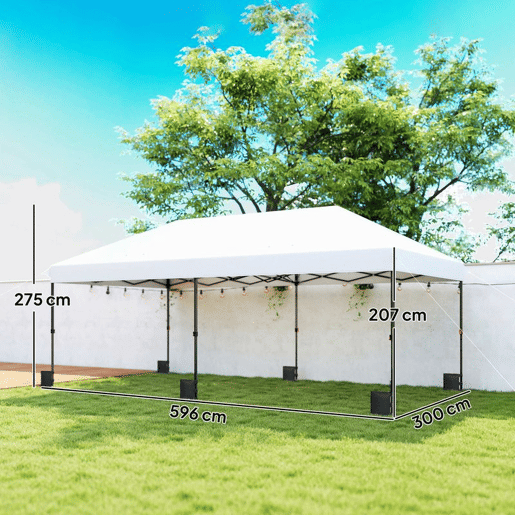 Outsunny Tenda Dobrável Gazebo 6x3 m, Pop-up, Altura Ajustável em 3 Níveis, Toldo com Proteção UPF50+, Montagem Fácil com Fecho Central, 6 Sacos de Areia e Bolsa com Rodas, Prateado
