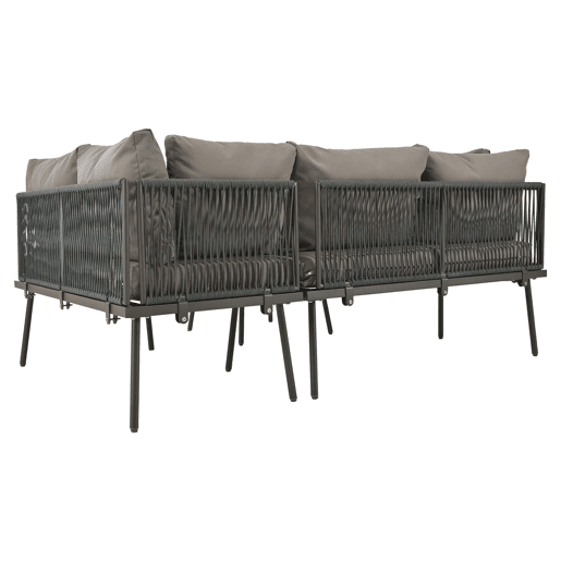 Conjunto de móveis de jardim em ferro + 8 lugares - Sofá em forma de U, 2 mesas, 4 sofás de 2 lugares, almofadas incluídas - Cinza