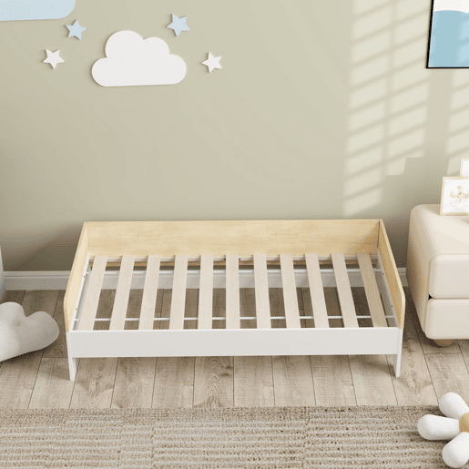 AIYAPLAY Conjunto para Crianças inclui 1 Cama Infantil de Madeira 140x70 cm Suporta 80 kg e 1 Mesa de Cabeceira com Gaveta para Quarto Branco e Madeira