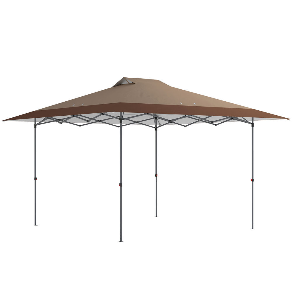 Outsunny carpa plegable pop-up gazebo 4x4 m, cenador plegable con bloqueo central, upf50+, altura ajustable, 4 bolsas de arena y bolsa de transporte con ruedas, para camping, fiestas, beige y café