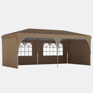 Outsunny Tenda Dobrável 6x3 m Pop-up com 4 Laterais Amovíveis Tenda de Jardim com Faixas Refletoras Altura Ajustável Sistema Central de Bloqueio UPF50+ Impermeável Bolsa de Transporte Bege