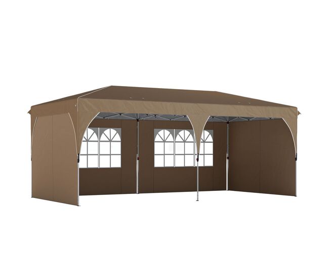 Outsunny carpa plegable 6x3 m, pop-up, con 4 laterales extraíbles, cenador de jardín con tiras reflectantes, altura ajustable, sistema central de bloqueo, upf50+, impermeable, bolsa transporte, beige