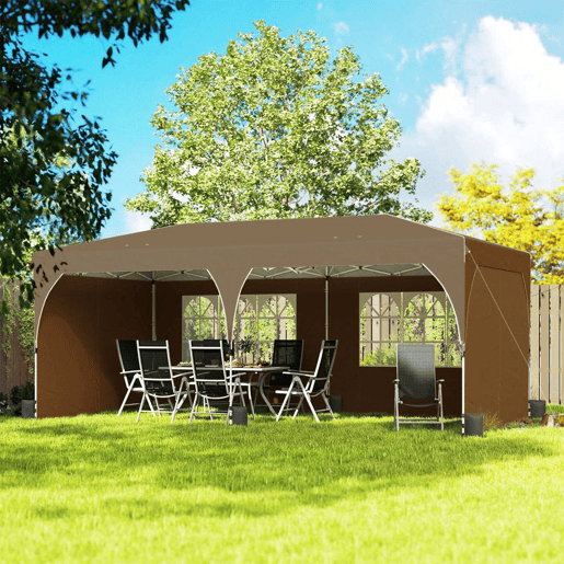 Outsunny Tenda Dobrável 6x3 m Pop-up com 4 Laterais Amovíveis Tenda de Jardim com Faixas Refletoras Altura Ajustável Sistema Central de Bloqueio UPF50+ Impermeável Bolsa de Transporte Bege