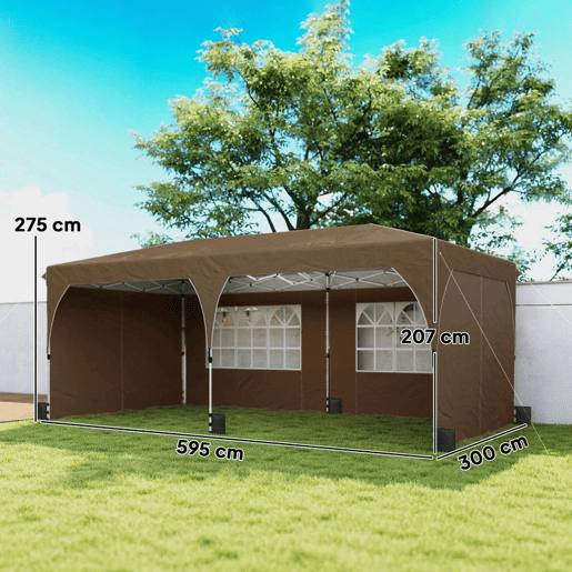 Outsunny Tenda Dobrável 6x3 m Pop-up com 4 Laterais Amovíveis Tenda de Jardim com Faixas Refletoras Altura Ajustável Sistema Central de Bloqueio UPF50+ Impermeável Bolsa de Transporte Bege