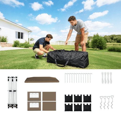 Outsunny Tenda Dobrável 6x3 m Pop-up com 4 Laterais Amovíveis Tenda de Jardim com Faixas Refletoras Altura Ajustável Sistema Central de Bloqueio UPF50+ Impermeável Bolsa de Transporte Bege