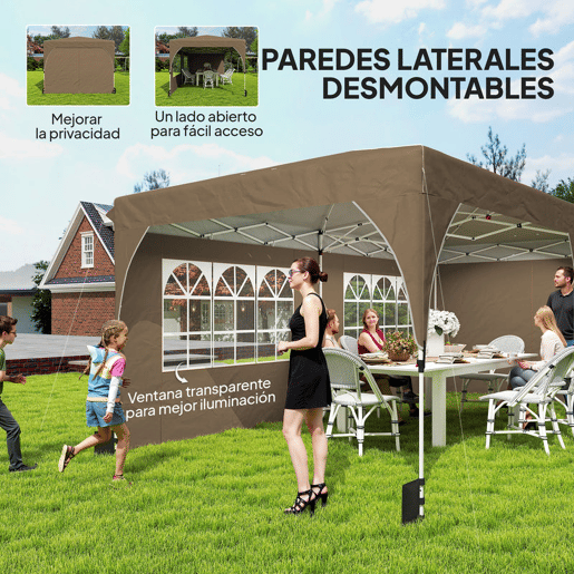 Outsunny Tenda Dobrável 6x3 m Pop-up com 4 Laterais Amovíveis Tenda de Jardim com Faixas Refletoras Altura Ajustável Sistema Central de Bloqueio UPF50+ Impermeável Bolsa de Transporte Bege
