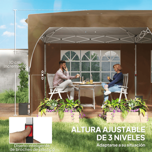 Outsunny Tenda Dobrável 6x3 m Pop-up com 4 Laterais Amovíveis Tenda de Jardim com Faixas Refletoras Altura Ajustável Sistema Central de Bloqueio UPF50+ Impermeável Bolsa de Transporte Bege