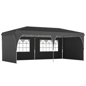 Outsunny Tenda Dobrável 6x3 m Pop-up com 4 Laterais Amovíveis Tenda de Jardim com Faixas Refletoras Altura Ajustável Sistema Central de Bloqueio UPF50+ Impermeável Bolsa de Transporte Cinzento