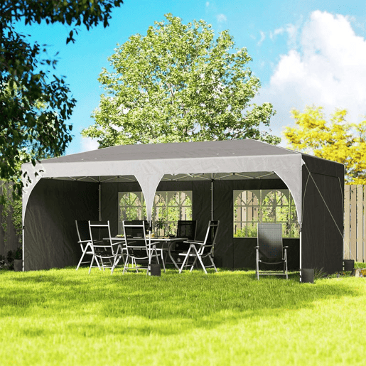 Outsunny Tenda Dobrável 6x3 m Pop-up com 4 Laterais Amovíveis Tenda de Jardim com Faixas Refletoras Altura Ajustável Sistema Central de Bloqueio UPF50+ Impermeável Bolsa de Transporte Cinzento