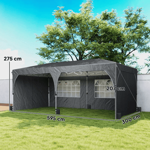 Outsunny Tenda Dobrável 6x3 m Pop-up com 4 Laterais Amovíveis Tenda de Jardim com Faixas Refletoras Altura Ajustável Sistema Central de Bloqueio UPF50+ Impermeável Bolsa de Transporte Cinzento