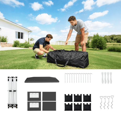 Outsunny Tenda Dobrável 6x3 m Pop-up com 4 Laterais Amovíveis Tenda de Jardim com Faixas Refletoras Altura Ajustável Sistema Central de Bloqueio UPF50+ Impermeável Bolsa de Transporte Cinzento