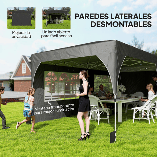 Outsunny Tenda Dobrável 6x3 m Pop-up com 4 Laterais Amovíveis Tenda de Jardim com Faixas Refletoras Altura Ajustável Sistema Central de Bloqueio UPF50+ Impermeável Bolsa de Transporte Cinzento