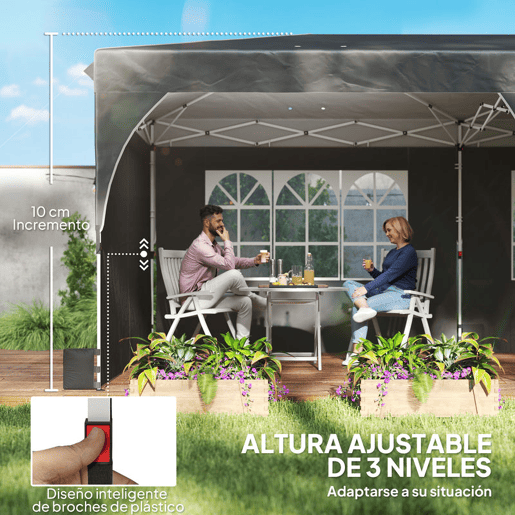 Outsunny Tenda Dobrável 6x3 m Pop-up com 4 Laterais Amovíveis Tenda de Jardim com Faixas Refletoras Altura Ajustável Sistema Central de Bloqueio UPF50+ Impermeável Bolsa de Transporte Cinzento