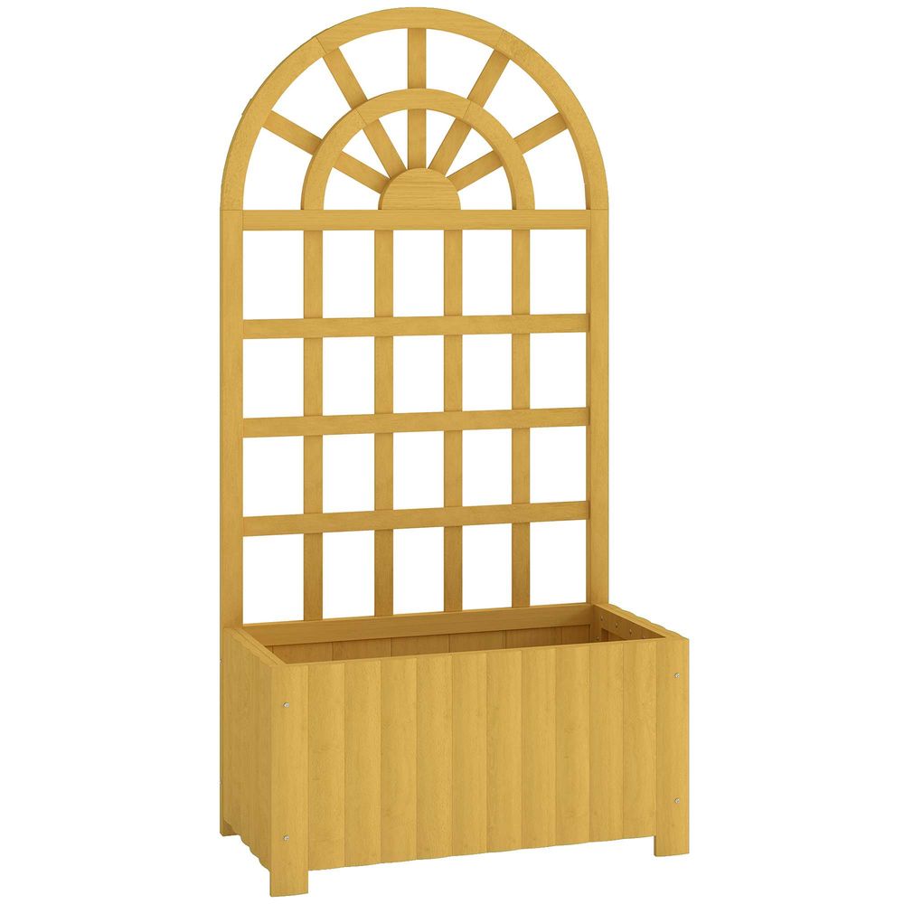 Outsunny jardinera con enrejado de madera, jardinera exterior grande para plantas trepadoras, con ofricios de drenaje, macetero elevado para jardín, patio, terraza, 60x30x120 cm, natural