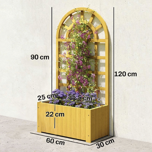 Outsunny Floreira com Treliça de Madeira Floreira Exterior Grande para Plantas Trepadeiras com Orifícios de Drenagem Floreira Elevada para Jardim Pátio Terraço 60x30x120 cm Madeira