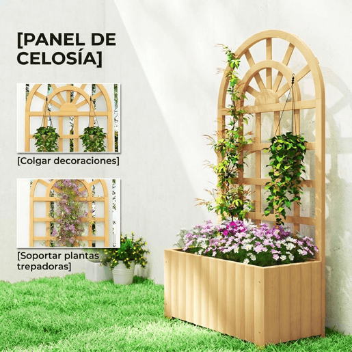 Outsunny Floreira com Treliça de Madeira Floreira Exterior Grande para Plantas Trepadeiras com Orifícios de Drenagem Floreira Elevada para Jardim Pátio Terraço 60x30x120 cm Madeira
