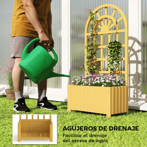 Outsunny Floreira com Treliça de Madeira Floreira Exterior Grande para Plantas Trepadeiras com Orifícios de Drenagem Floreira Elevada para Jardim Pátio Terraço 60x30x120 cm Madeira