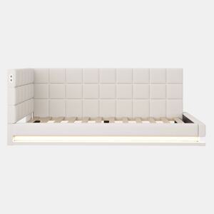 Sofá-cama com colchão de 90*200 - Multifuncional com luz LED, porta USB e estrado - Bege