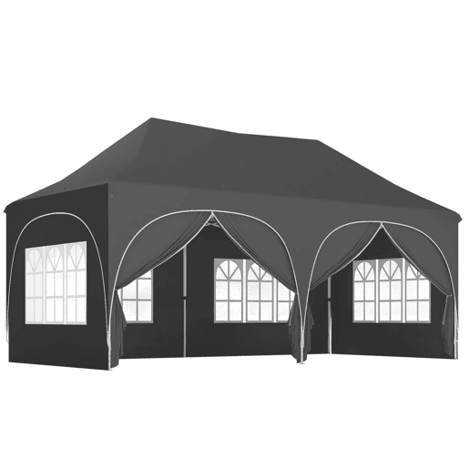 Outsunny Tenda Dobrável 6x3 m Tenda Pop-up com 6 Laterais Removíveis Altura Ajustável Janelas Bolsa de Transporte UPF30+ Tenda para Campismo Festas Exterior Cinzento Escuro