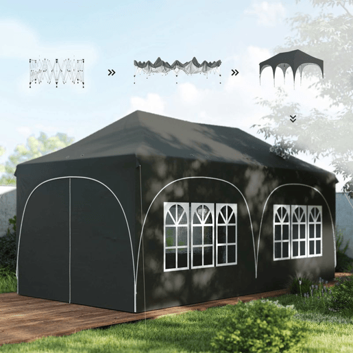Outsunny Tenda Dobrável 6x3 m Tenda Pop-up com 6 Laterais Removíveis Altura Ajustável Janelas Bolsa de Transporte UPF30+ Tenda para Campismo Festas Exterior Cinzento Escuro