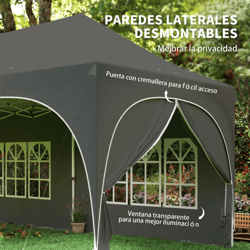 Outsunny Tenda Dobrável 6x3 m Tenda Pop-up com 6 Laterais Removíveis Altura Ajustável Janelas Bolsa de Transporte UPF30+ Tenda para Campismo Festas Exterior Cinzento Escuro