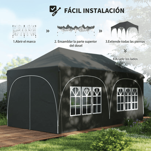 Outsunny Tenda Dobrável 6x3 m Tenda Pop-up com 6 Laterais Removíveis Altura Ajustável Janelas Bolsa de Transporte UPF30+ Tenda para Campismo Festas Exterior Cinzento Escuro