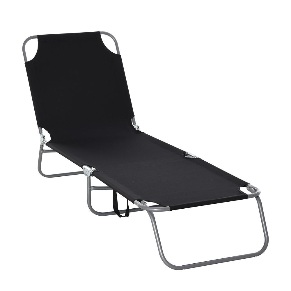 Outsunny tumbona plegable tumbona jardín exterior con respaldo ajustable en 5 posiciones y estructura metálica carga 120 kg para terraza piscina playa 187x55x24 cm negro