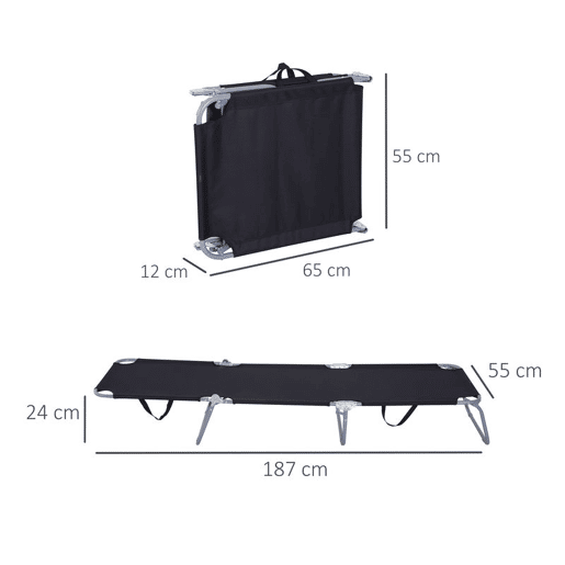 Outsunny Espreguiçadeira Dobrável, Espreguiçadeira de Jardim Exterior com Encosto Ajustável em 5 Posições e Estrutura Metálica, Suporta Até 120 kg, Para Terraço, Piscina, Praia, 187x55x24 cm, Preto