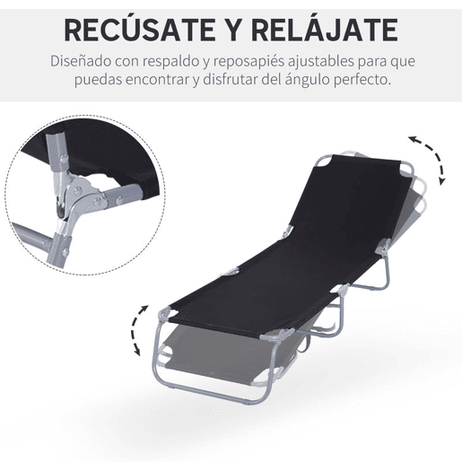 Outsunny Espreguiçadeira Dobrável, Espreguiçadeira de Jardim Exterior com Encosto Ajustável em 5 Posições e Estrutura Metálica, Suporta Até 120 kg, Para Terraço, Piscina, Praia, 187x55x24 cm, Preto