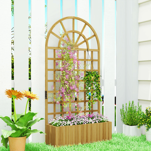 Outsunny Floreira com Treliça de Madeira Floreira Grande para Plantas Trepadeiras com Orifícios de Drenagem Floreira Elevada para Jardim Pátio Terraço 90x30x180 cm Madeira
