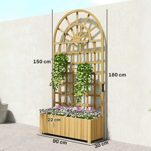 Outsunny Floreira com Treliça de Madeira Floreira Grande para Plantas Trepadeiras com Orifícios de Drenagem Floreira Elevada para Jardim Pátio Terraço 90x30x180 cm Madeira
