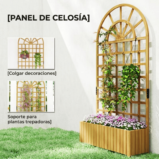 Outsunny Floreira com Treliça de Madeira Floreira Grande para Plantas Trepadeiras com Orifícios de Drenagem Floreira Elevada para Jardim Pátio Terraço 90x30x180 cm Madeira