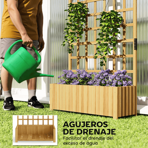 Outsunny Floreira com Treliça de Madeira Floreira Grande para Plantas Trepadeiras com Orifícios de Drenagem Floreira Elevada para Jardim Pátio Terraço 90x30x180 cm Madeira