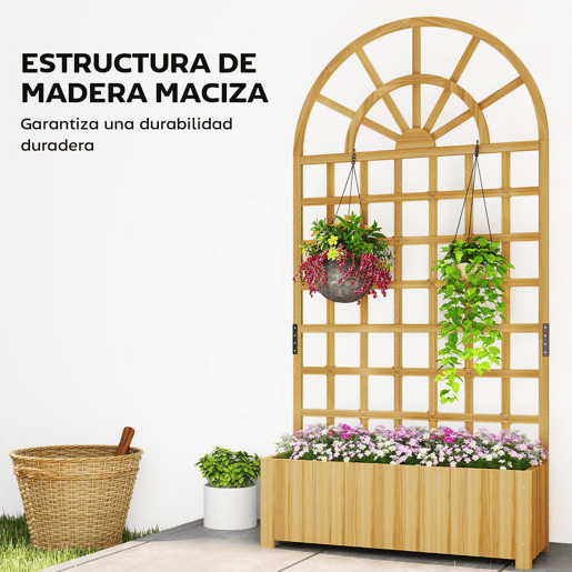 Outsunny Floreira com Treliça de Madeira Floreira Grande para Plantas Trepadeiras com Orifícios de Drenagem Floreira Elevada para Jardim Pátio Terraço 90x30x180 cm Madeira