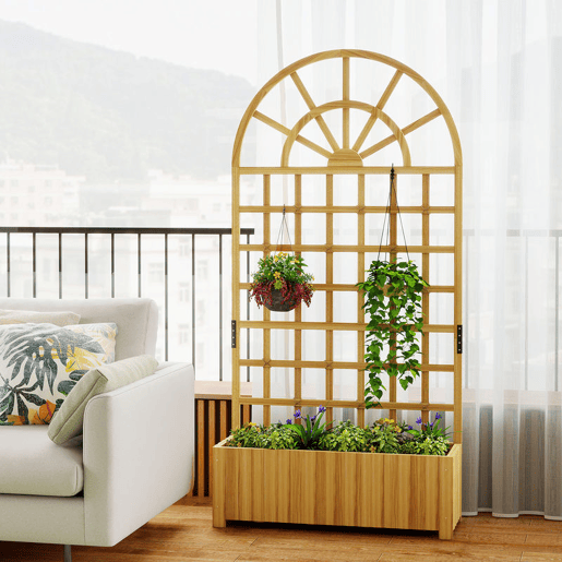 Outsunny Floreira com Treliça de Madeira Floreira Grande para Plantas Trepadeiras com Orifícios de Drenagem Floreira Elevada para Jardim Pátio Terraço 90x30x180 cm Madeira